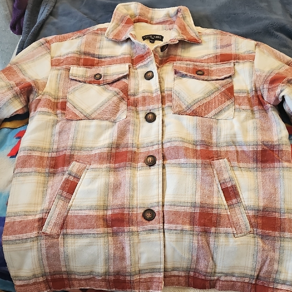 Love Tree Cozy Plaid Sherpa Jacket Size L